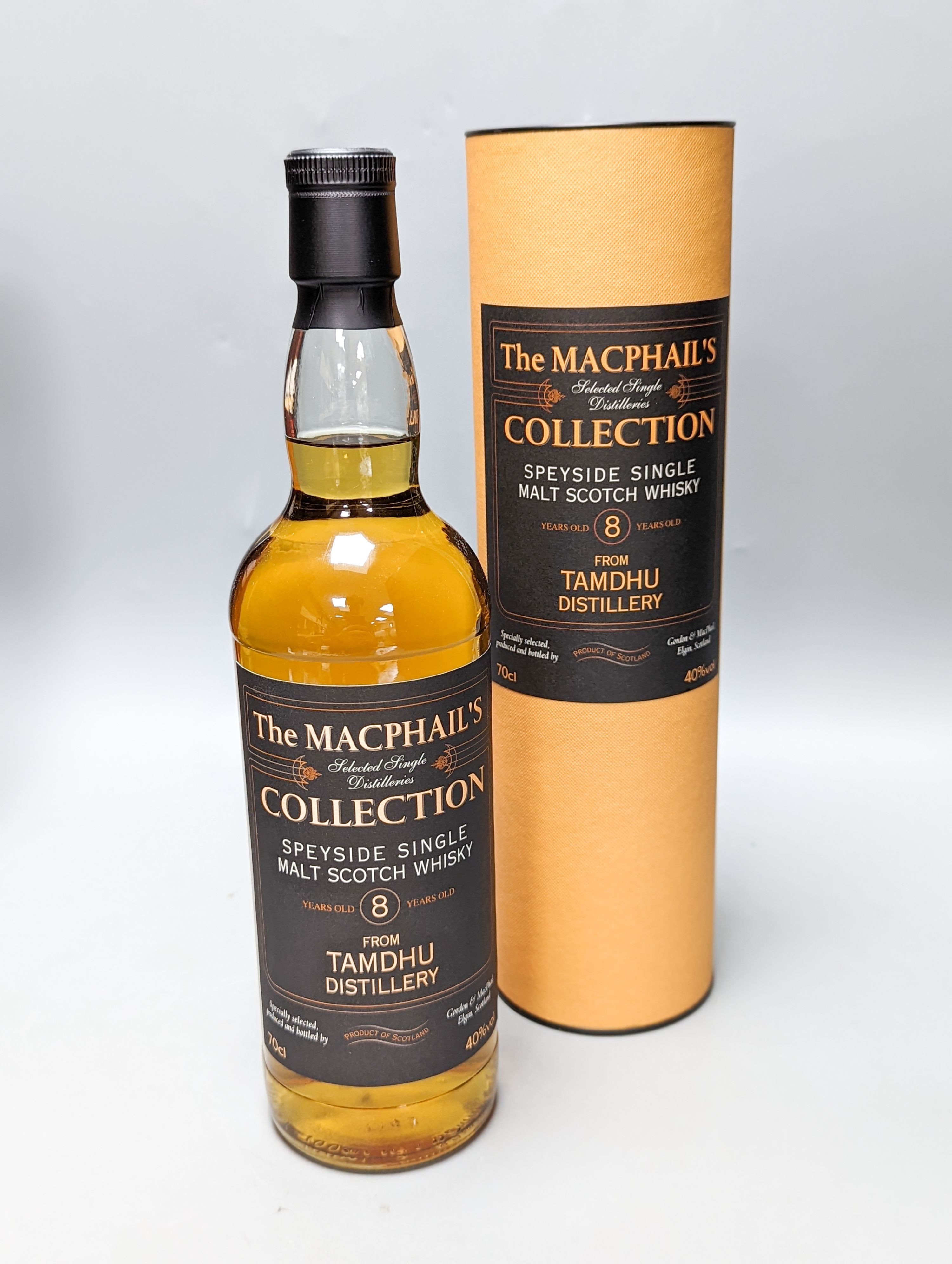 Six assorted single malt whiskies including The Macphails Collection 8 year old, The Glenlivet aged 15 years, Lismore 12 years old, Ben Nevis aged 10 years, Singleton 12 years and Caol Isla aged 12 years, all but one box